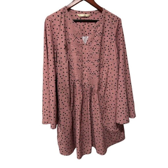 Wayward Fancies Eshakti  Pink Blush V-Neck Pleated Polks Dot Blouse 1XL - Picture 1 of 11